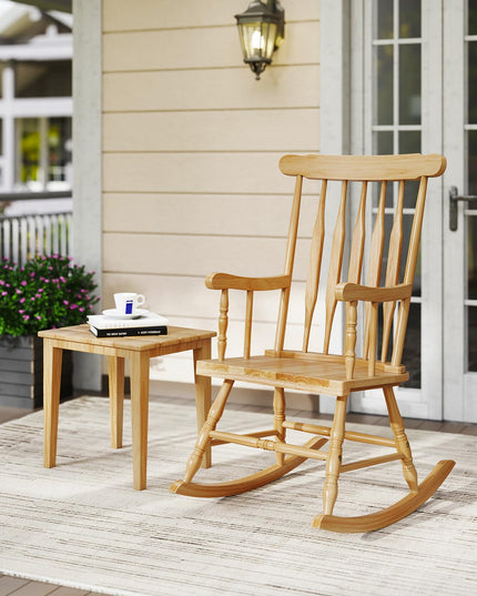 Giantex Outdoor Wood Rocking Chair Patio Rocking Chair with Solid Rubber Wood Frame