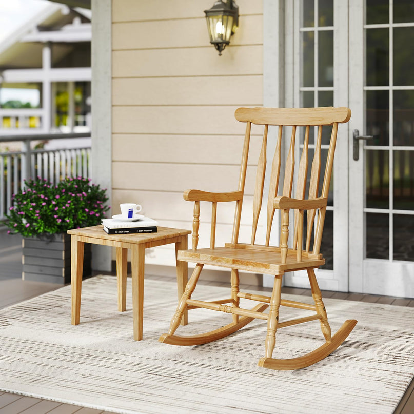 Giantex Outdoor Wood Rocking Chair Patio Rocking Chair with Solid Rubber Wood Frame
