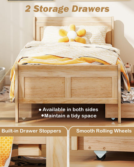 Giantex Twin Bed with 2 Storage Drawers for Kids Teens Adults