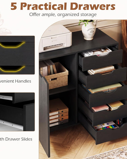 Giantex 5-Drawer File Cabinet with Door Mobile Printer Stand((31" W x 16" D x 25.5" H)