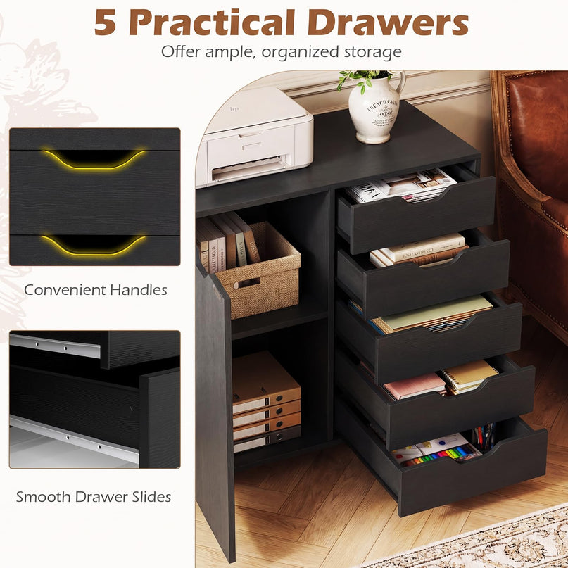 Giantex 5-Drawer File Cabinet with Door Mobile Printer Stand((31" W x 16" D x 25.5" H)