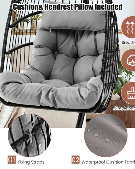 Giantex Egg Chair with Stand, Hanging Basket Chair Hammock Chair w/ Steel Stand Pillow Seat Cushion Rattan Basket & Dust Cover