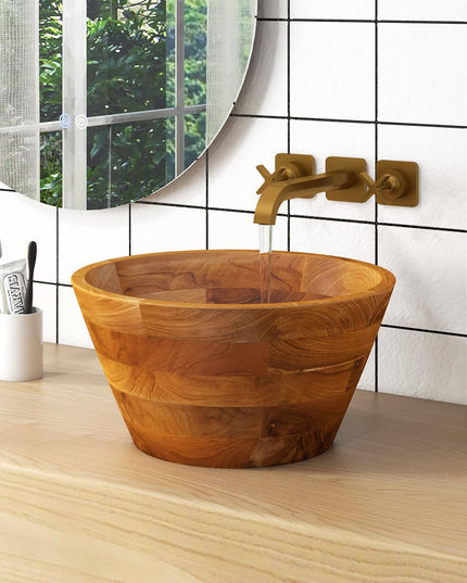 Giantex Teak Wood Vessel Sink - Bathroom Washbasin with Smooth Finish, Round Corner (16” x 16” x 8”)