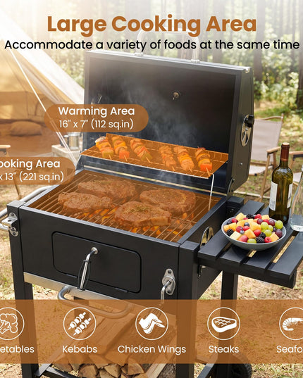 Giantex Outdoor Charcoal Grill with Foldable Side Shelf