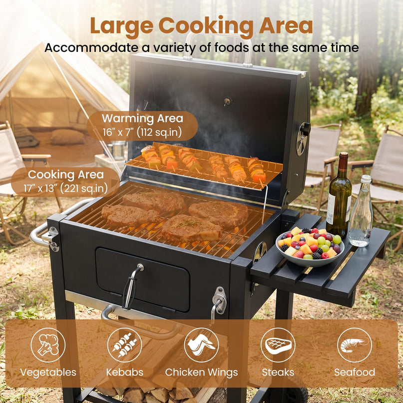 Giantex Outdoor Charcoal Grill with Foldable Side Shelf