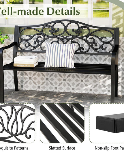 Giantex 50 Inches Outdoor Bench with Floral Pattern 2-3 People Loveseat