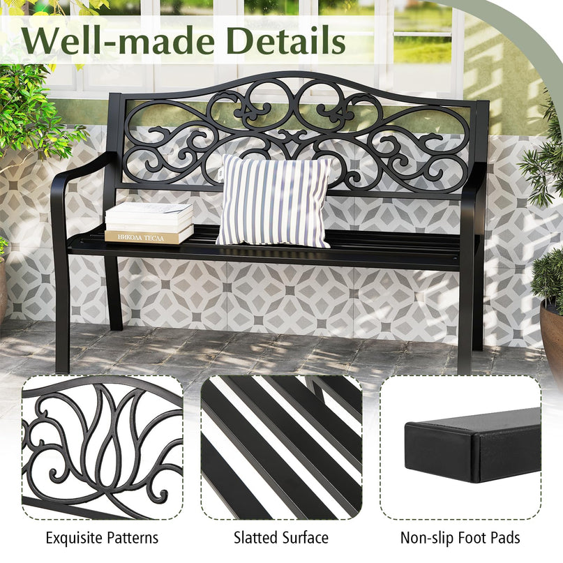 Giantex 50 Inches Outdoor Bench with Floral Pattern 2-3 People Loveseat