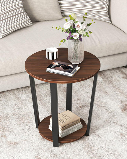 Giantex Round End Table Set of 1/2, 2-Tier Side Sofa Table with Open Storage Shelf and Metal Frame
