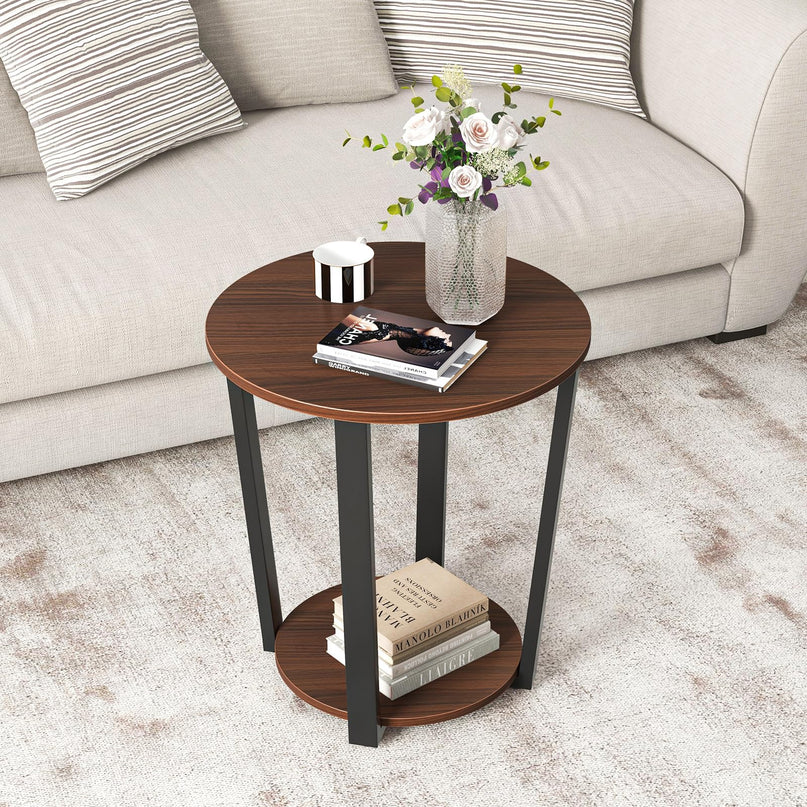 Giantex Round End Table Set of 1/2, 2-Tier Side Sofa Table with Open Storage Shelf and Metal Frame