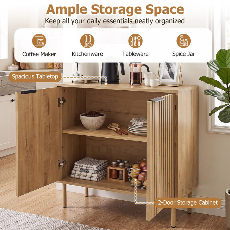 GIANTEX Fluted Buffet Cabinet | 2-Door Sideboard w/Storage
