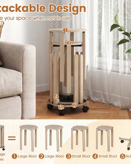 Giantex Stackable Stools Set of 4 Solid Wood Nesting Stools