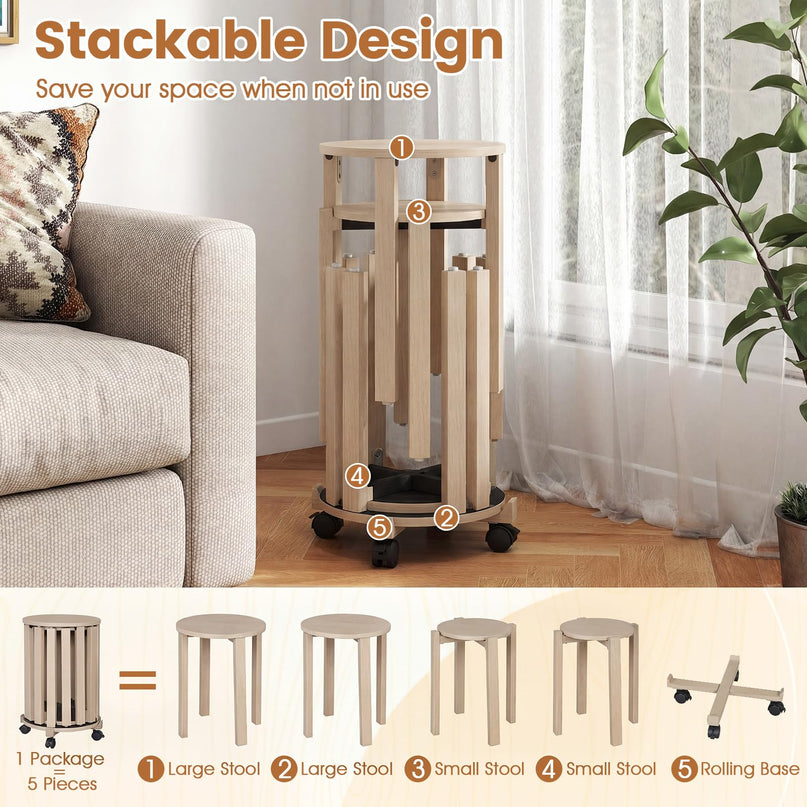 Giantex Stackable Stools Set of 4 Solid Wood Nesting Stools
