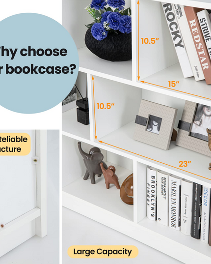 8 Cube Bookcase, Freestanding 3-Tier Open Bookshelf - Giantex