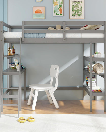 Giantex Loft Bed with Desk & Bookshelves