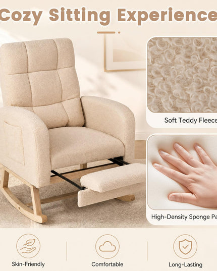 GIANTEX Nursery Rocking Chair | Teddy Upholstered Glider Chair with Footrest