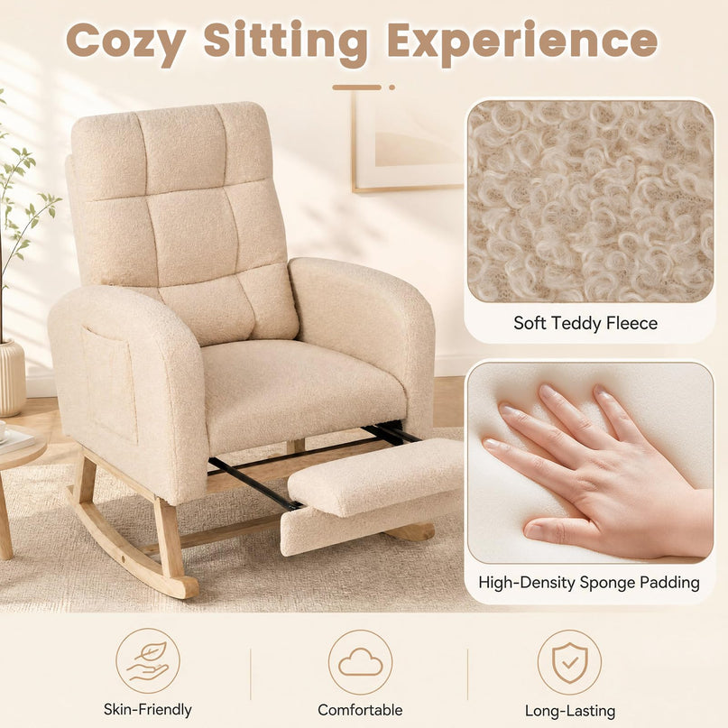 GIANTEX Nursery Rocking Chair | Teddy Upholstered Glider Chair with Footrest