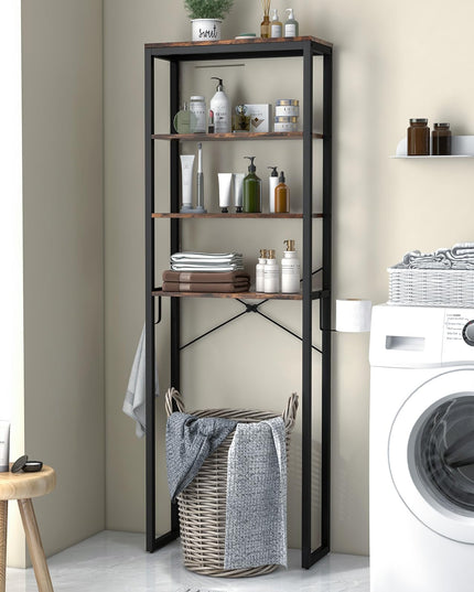 Giantex Over The Toilet Storage Rack, 4-Tier Wooden Bathroom Space Saver w/Metal Frame & 2 Hooks