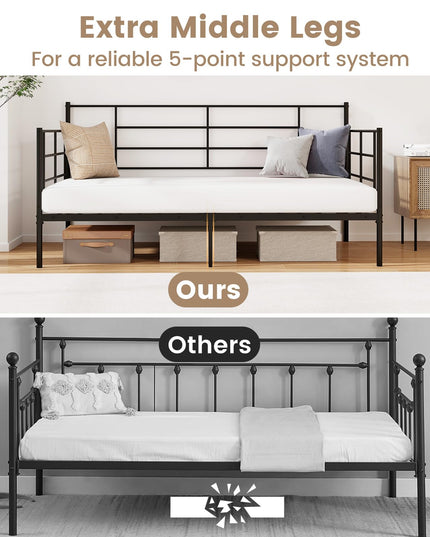 Giantex Metal Twin Daybed, Twin Size Platform Bed with High Headboard & Extra Support Leg