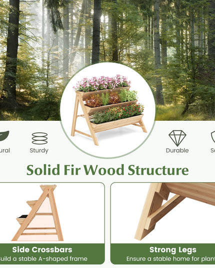Giantex 3-Tier Raised Garden Bed, Wooden Vertical Planter Box with Storage Shelf