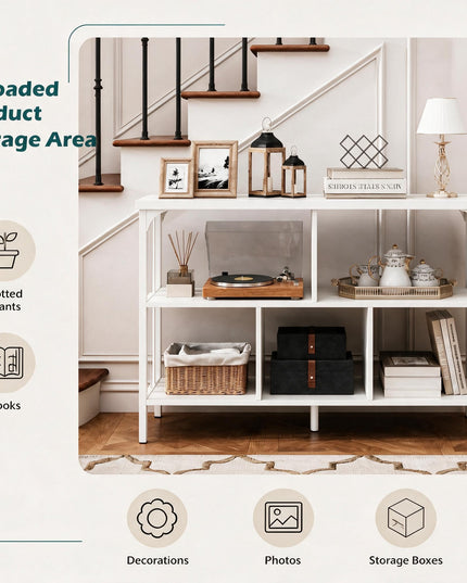 GIANTEX 3-Tier Industrial Low Wide Bookshelf w/ 5 Cube Storage Organizer
