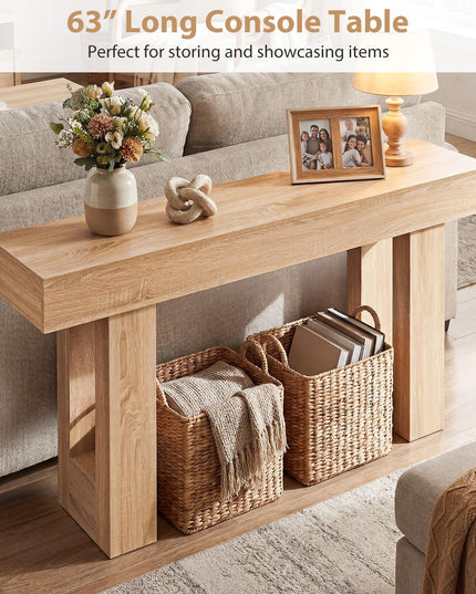 Giantex 63" Farmhouse Console Table Wooden Narrow Entryway Table