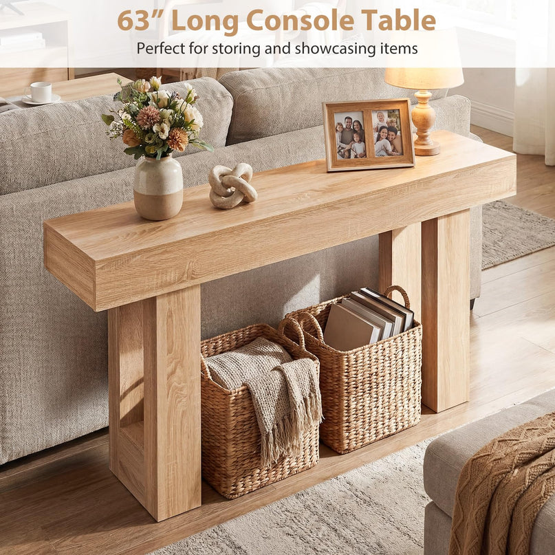 Giantex 63" Farmhouse Console Table Wooden Narrow Entryway Table