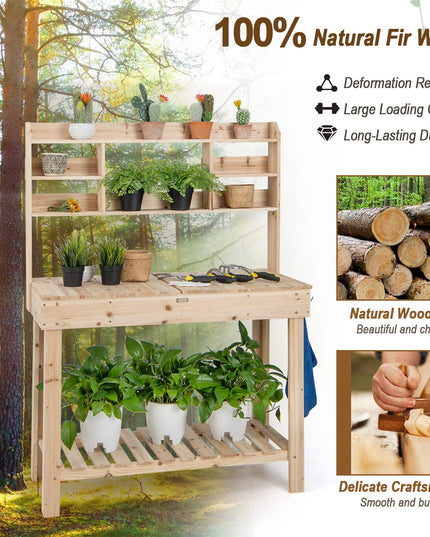 Giantex Garden Potting Bench Table, Large Workbench Table with Shelves, 43.5"x19.5"x 60.5"