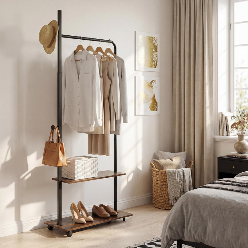 Giantex Clothes Rack with Wheels | 69" Freestanding Garment Rack with Hanging Rod