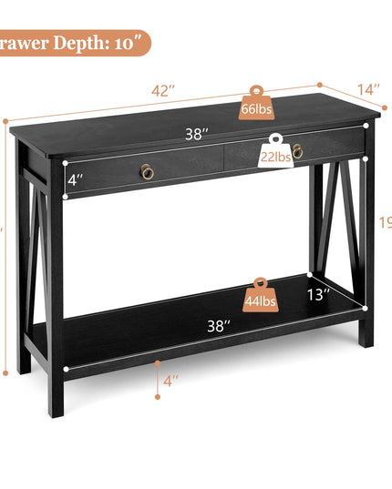 Console Table Entryway Sofa Side Table with 2 Drawers & Open Shelf