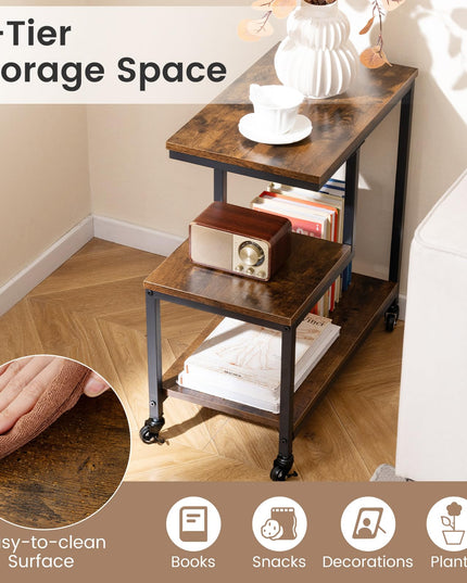 Giantex 3 Tier Side Table with Wheels for Living Room Bedroom Office