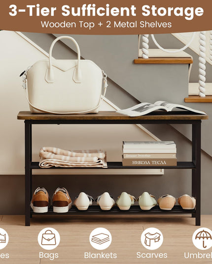 Banc de rangement pour chaussures Giantex de 32" L avec étagères à lattes métalliques et siège