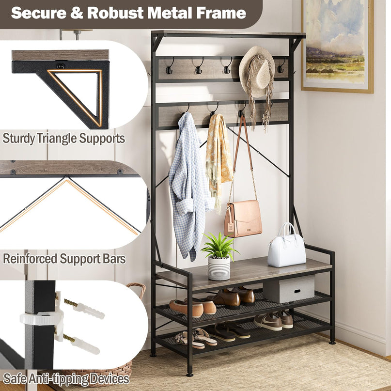 Giantex Freestanding Hall Tree with Shoe Storage Rack and 11 Hanging Hooks