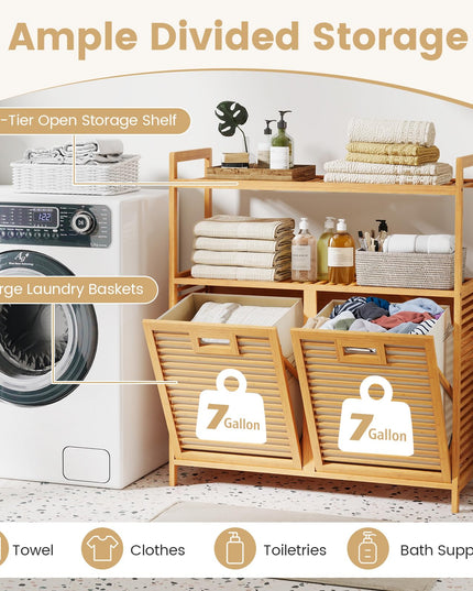 Giantex Double Tilt Out Laundry Hamper w/2-Tier Storage Shelf