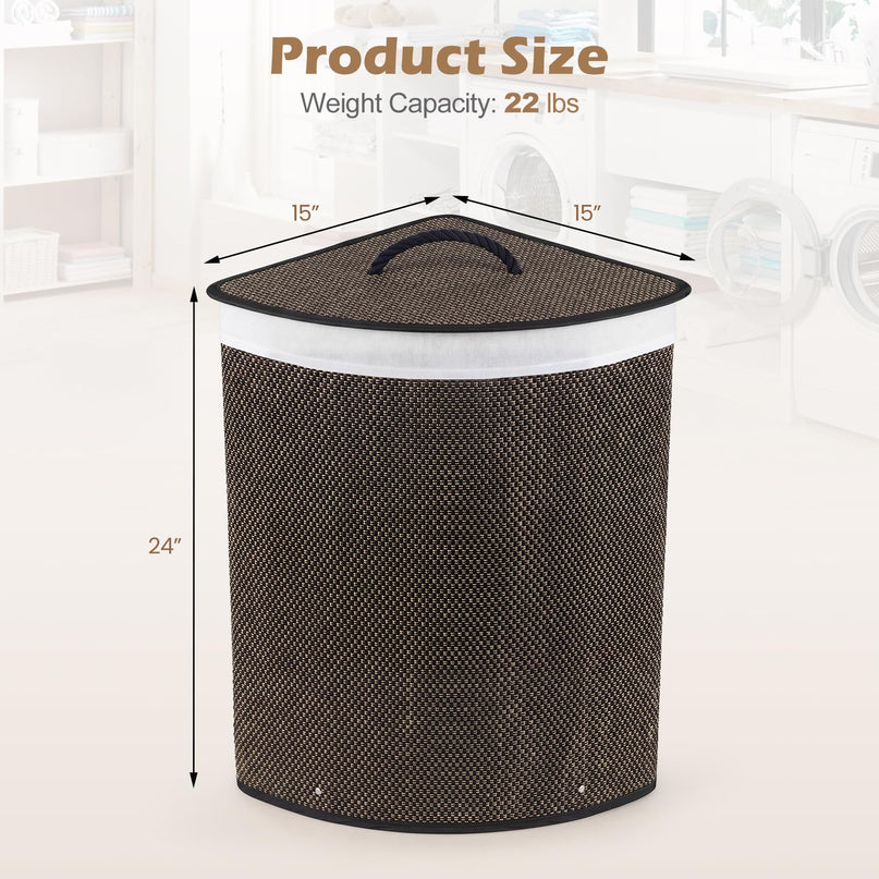 Giantex Corner Laundry Hamper with Lid for Small Spaces