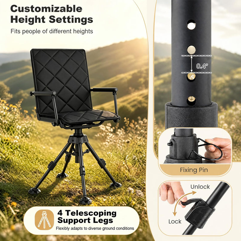 GIANTEX Portable Swivel Hunting Chair w/ 5-Level Adjustable Height