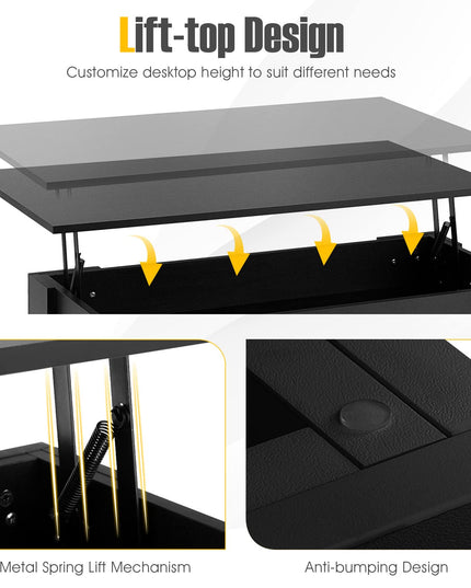 Giantex Lift Top Coffee Table, Modern Cocktail Table w/Hidden Compartment & Open Storage Shelf