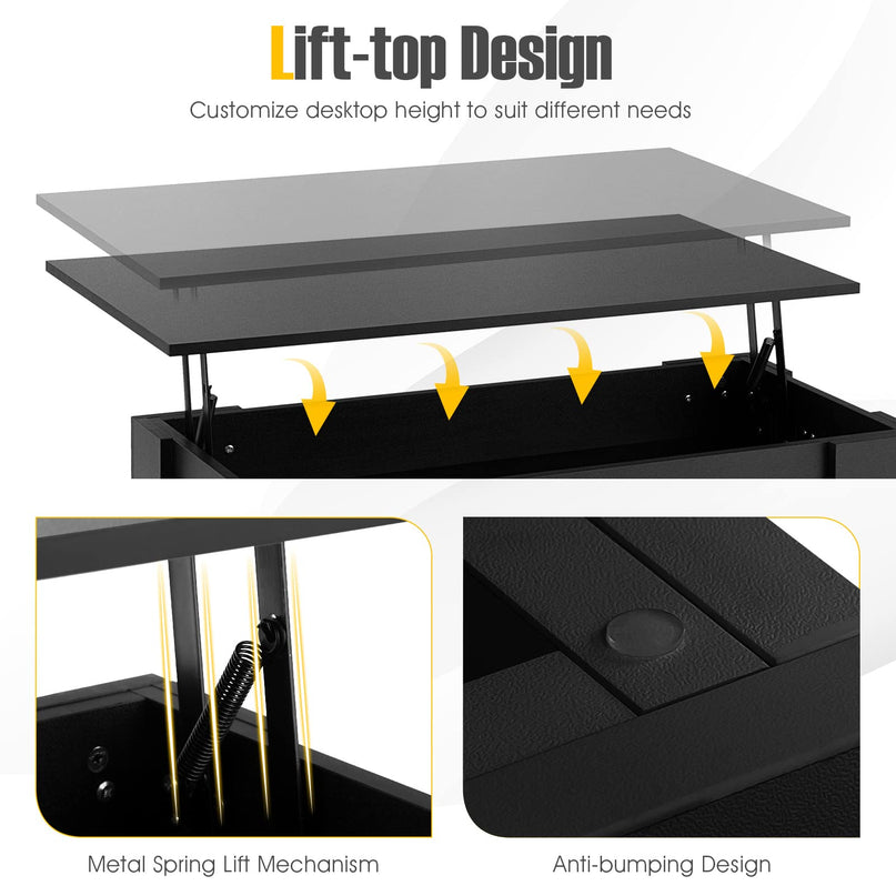 Giantex Lift Top Coffee Table, Modern Cocktail Table w/Hidden Compartment & Open Storage Shelf