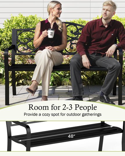 Giantex Outdoor Bench with Floral Pattern Ergonomic Backrest & Slatted Surface