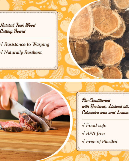 Giantex Teak Wood Cutting Board, Extra Large 24" Reversible Cutting Board with Side Handle