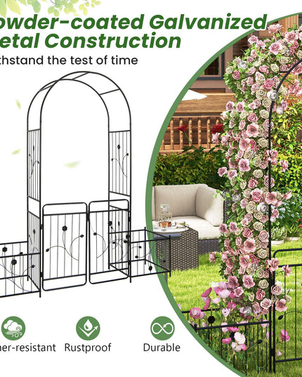Giantex Garden Arch with Planter - 87 inch Metal Garden Arbor with Gate