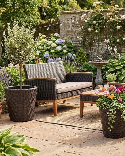 Giantex 15 Inch & 11.5 Inch Taper Rattan Planters with Drainage Holes and Saucers