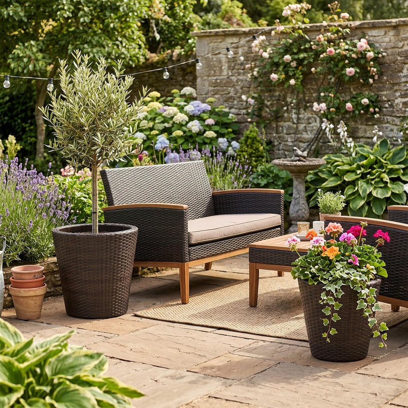 Giantex 15 Inch & 11.5 Inch Taper Rattan Planters with Drainage Holes and Saucers