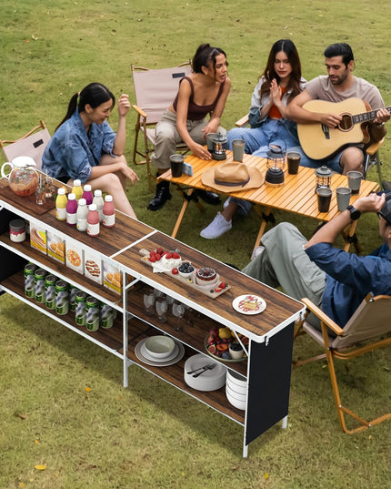 Giantex Extra Long Portable Bar Table with 2 Tier Storage Shelves