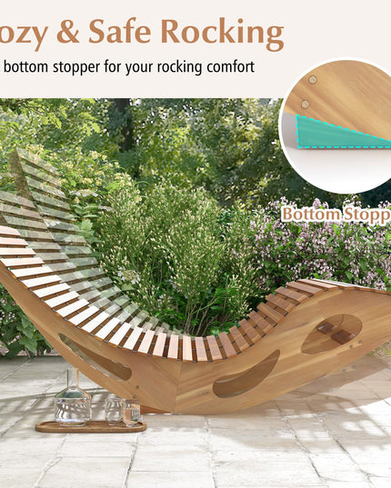 Giantex Extra-Large Dual Outdoor Rocking Chair, Acacia Wood Patio Lounge Chair with Ergonomic Curved & Slatted Seat