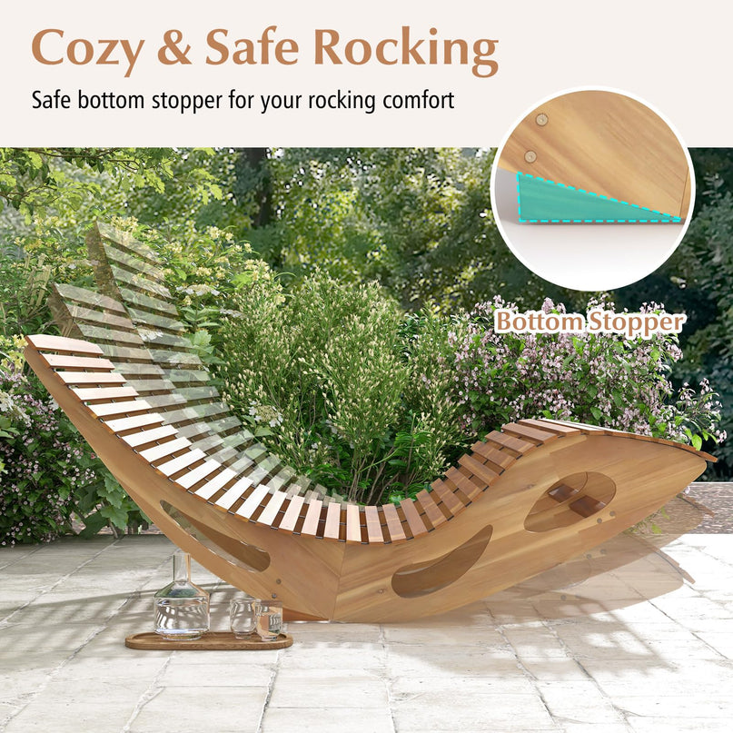 Giantex Extra-Large Dual Outdoor Rocking Chair, Acacia Wood Patio Lounge Chair with Ergonomic Curved & Slatted Seat