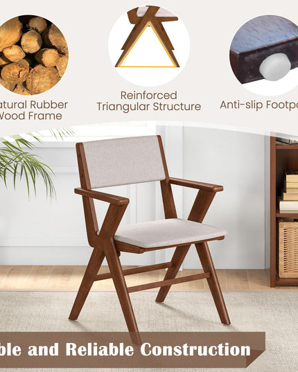 Giantex Wooden Dining Chairs Set, Linen Fabric Upholstered Kitchen Chairs w/Armrests, Rubber Wood Frame
