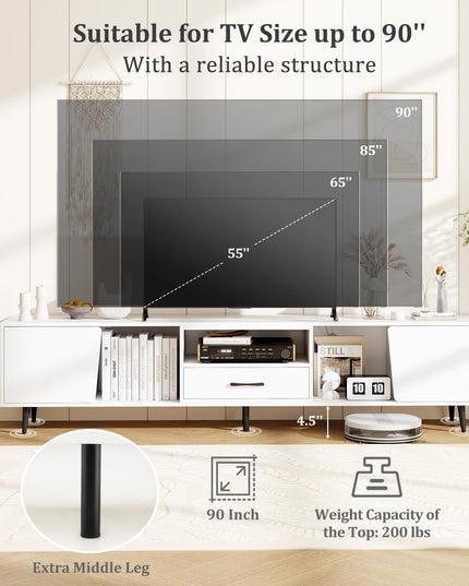 Giantex 79" White TV Stand with Power Outlets