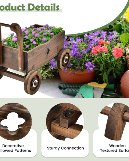 Giantex Wooden Wagon Planter Raised Bed on Wheels, Handle, Drainage Hole
