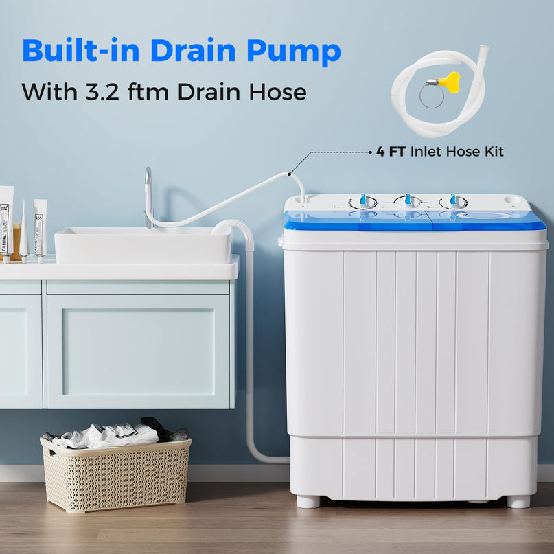 Giantex Portable Washing Machine, 17.6lbs Compact Portable Washer Twin Tub Combo with Pump Drain