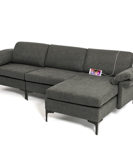 Giantex 100.5" L Convertible Sofa Couch, 3-Seat Sectional Sleeper with USB Ports & Socket